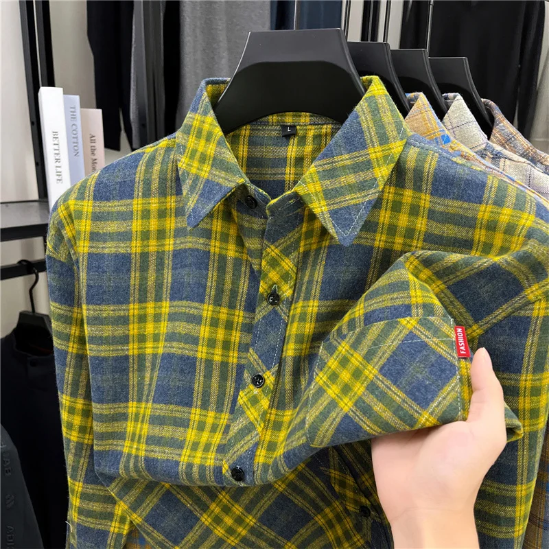 Flannel Shirt Lined - Mens Long Retro Plaid Flannel Button